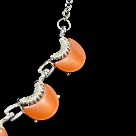 Silver Tone And Rust Thermoset Lucite Choker Necklace & Clip On Earrings (4994) - Picture 5 of 8